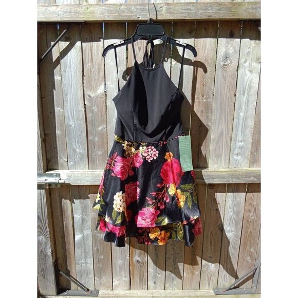 Dj Jaz Mini Dress Bright Bold Florals Formal Tulle Skirt Boned Bustier Top - Picture 1 of 10